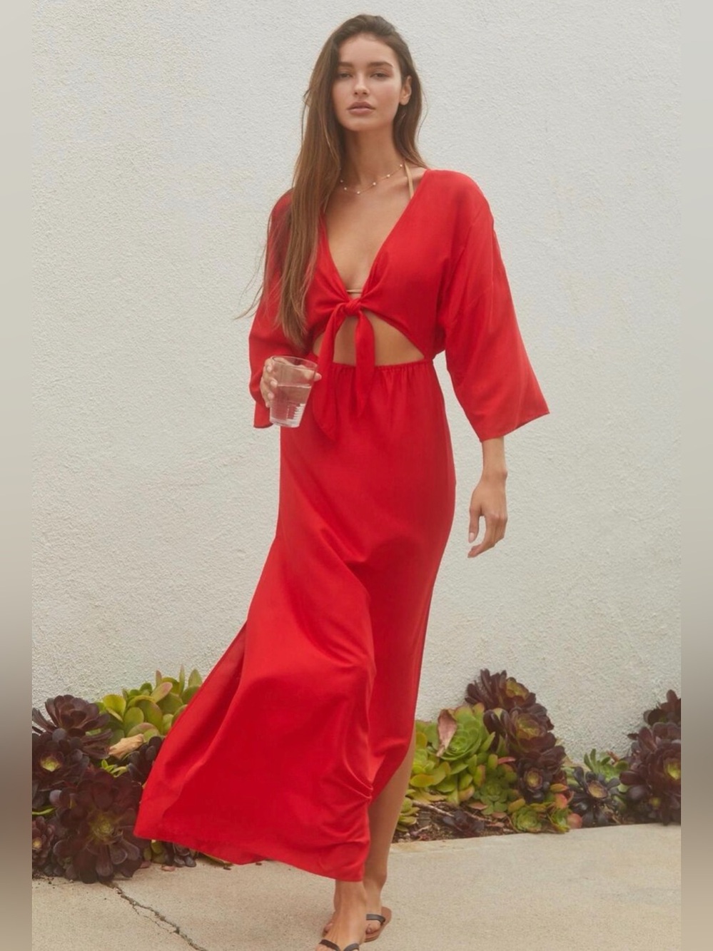 NWT Red Cutout Tie-Front Maxi Dress Cover-up - Picture 1 of 7